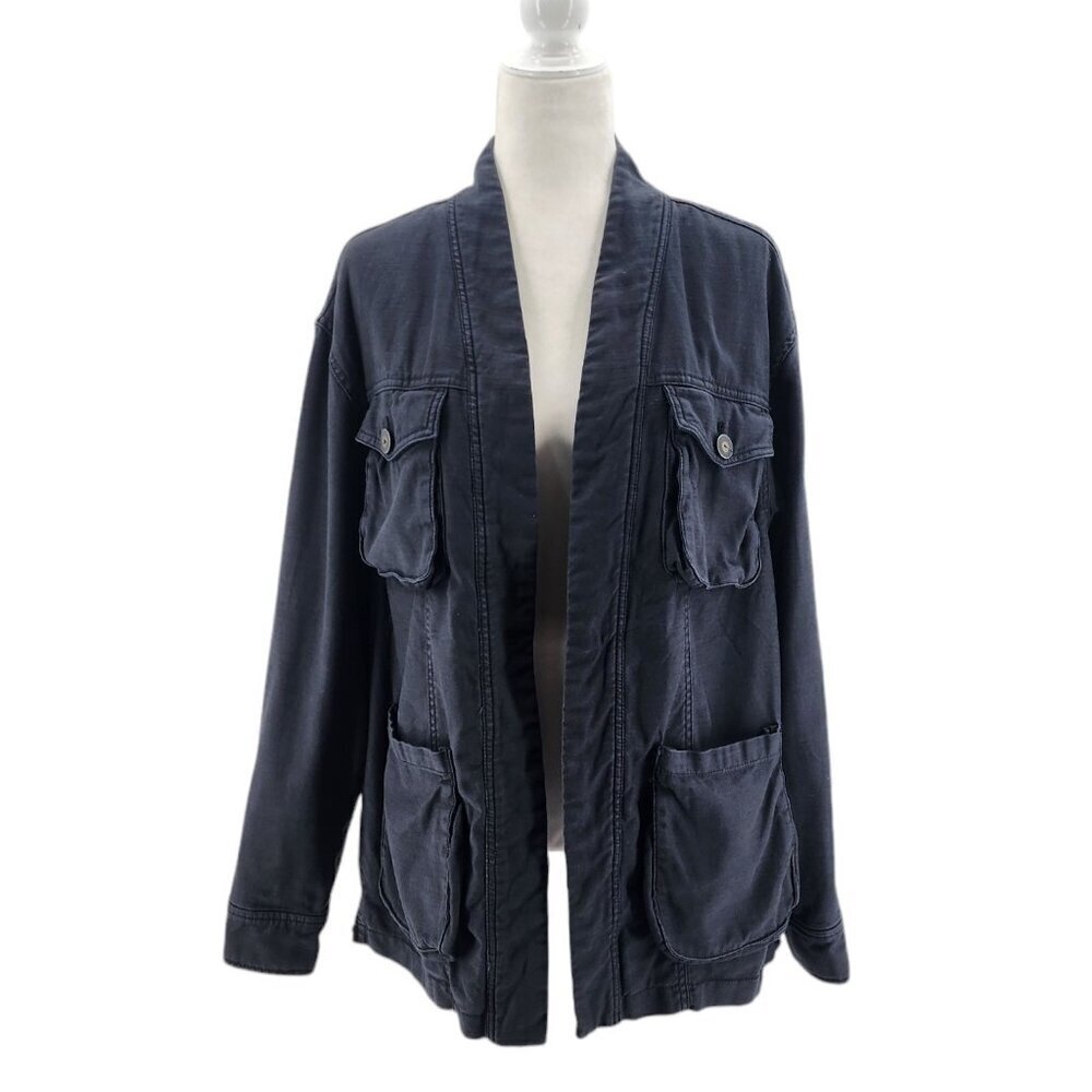 Free People In Our Nature Black Open Front Cargo Jacket Womens Small